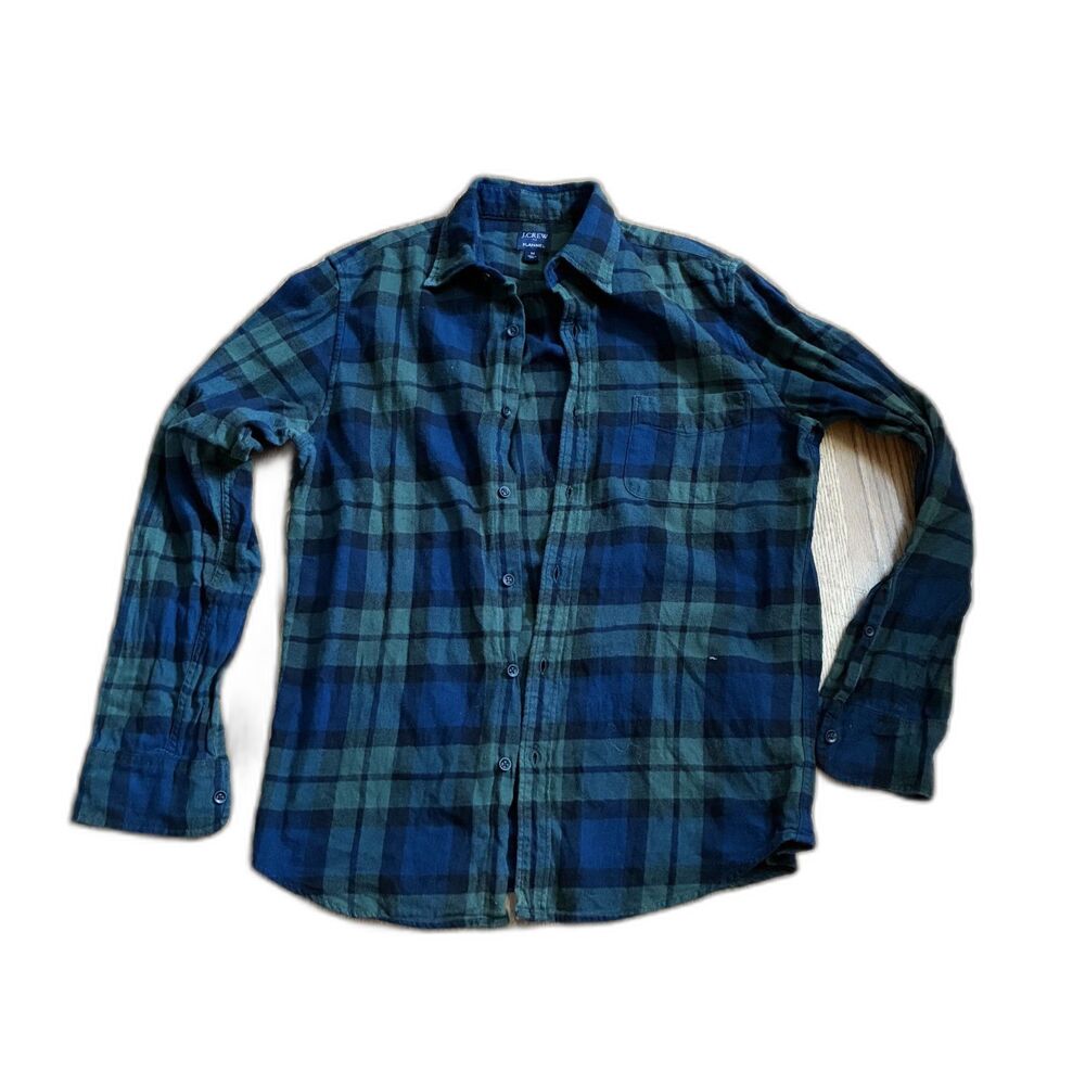 J.Crew Plaid Flannel Button Down M Blue Green Lumberjack Layering Cozychic